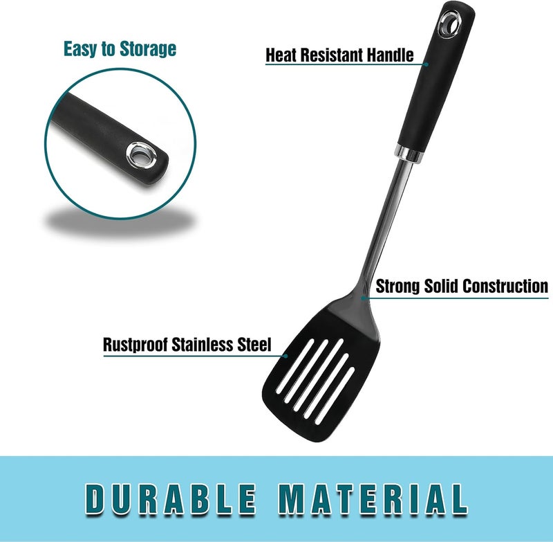 JXWING Brushed Slotted Stainless Steel Turner, Metal Spatulas for kitchen Use, Non-Slip Slotted Turner with Ergonomic Handle, Heavy Duty Cooking Utensils for Flipping Grilling Fish Eggs - Image 2